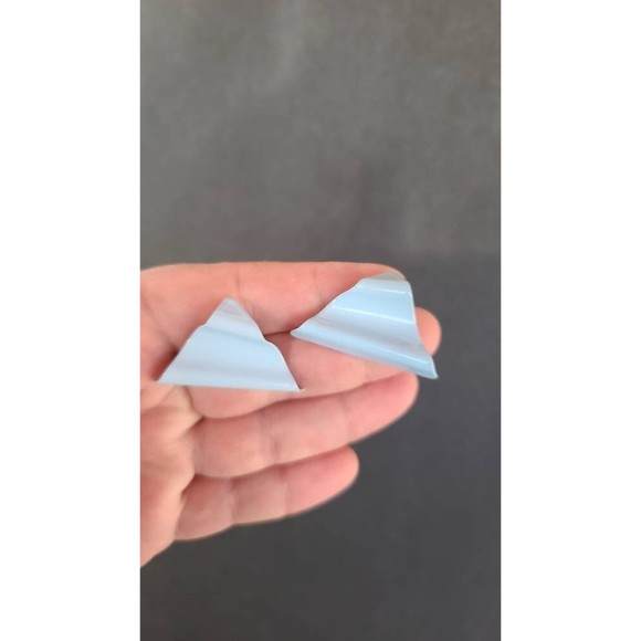 1980s Light Blue Wavy Triangular Earrings - Picture 5 of 10